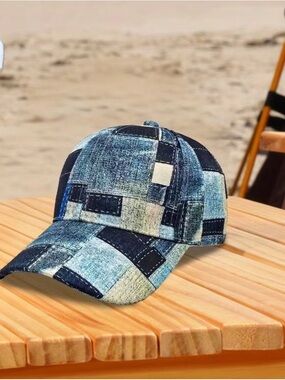Patchwork Denim-Style Baseball Cap - Blue